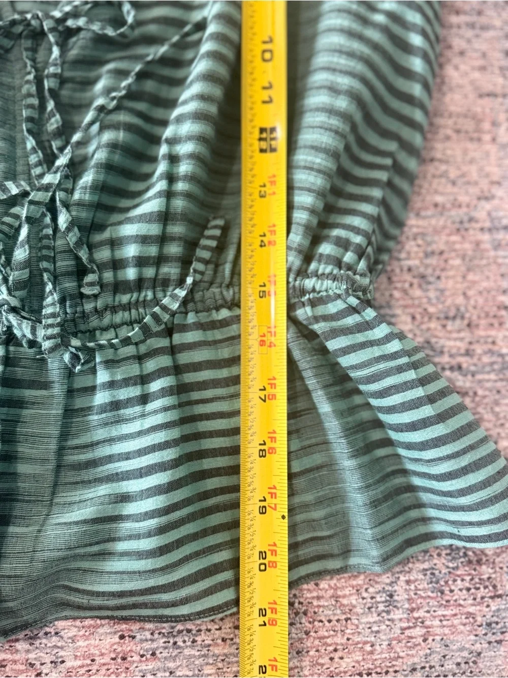 Ulla Johnson Ophelia Gathered Striped Cotton Peplum Blouse Teal Green - Size 4